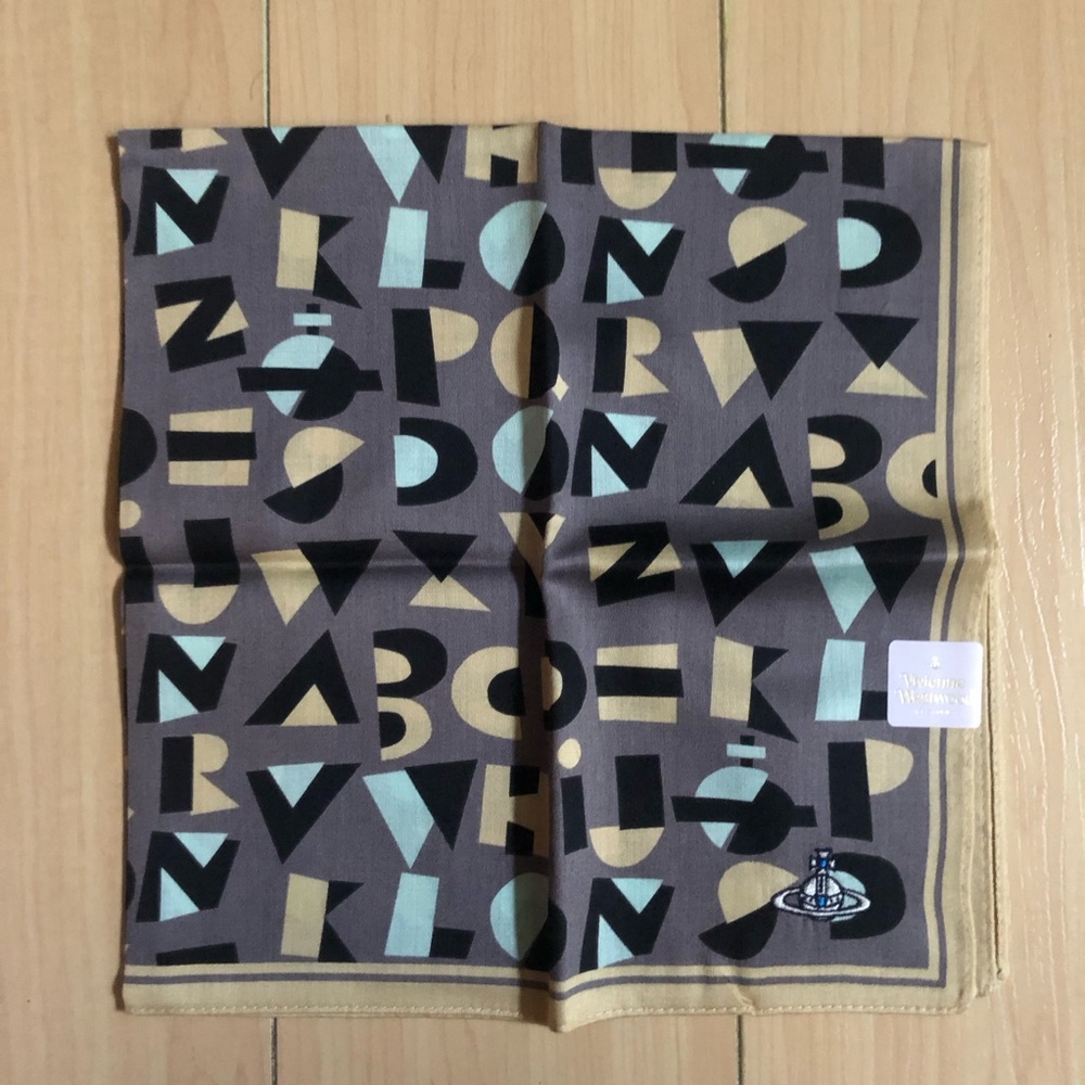 New Vivienne Westwood Handkerchief Scarf Bandana Orb Logo Retro Alphabet Grey